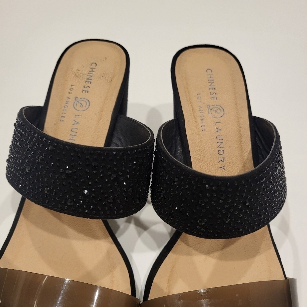 Chinese Laundry womens black bejeweled slip on block heel sandals size 8.5 - Picture 6 of 10